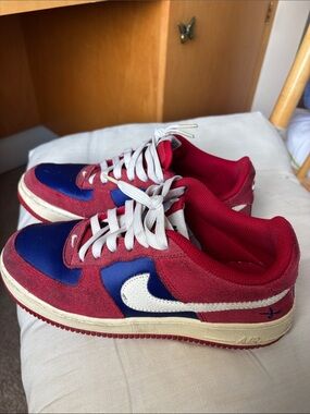 Nike Red and Blue Low-Top Sneakers with White Swoosh